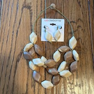 Liz Claiborne Brown and Cream Necklace and Earring Set